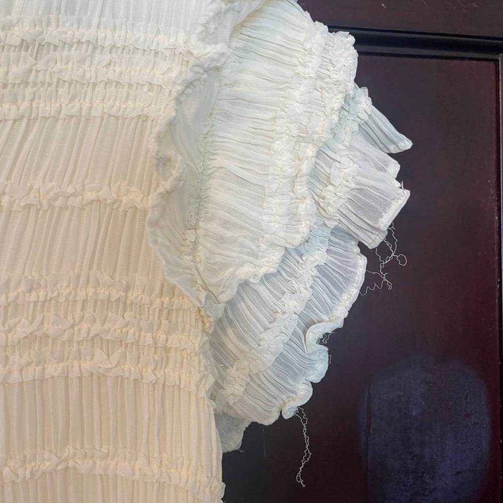 Chic Cream Ruffle Sleeve Mini Dress - Picture 2 of 4